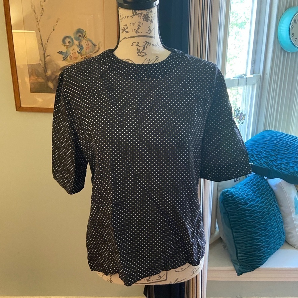 Stephanie Queller simple black and white polka dot blouse lace vintage 10